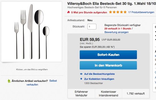 Villeroy&Boch Ella Besteck-Set 30 tlg. - jetzt 22% billiger Villeroy&Boch Ella Besteck-Set 30 tlg. - jetzt 22% billiger