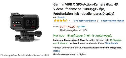 Garmin VIRB X GPS-Action-Kamera - jetzt 20% billiger Garmin VIRB X GPS-Action-Kamera - jetzt 20% billiger