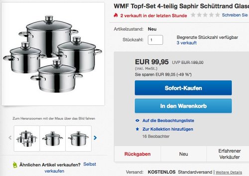 WMF Topf-Set 4-teilig Saphir - jetzt 8% billiger WMF Topf-Set 4-teilig Saphir - jetzt 8% billiger