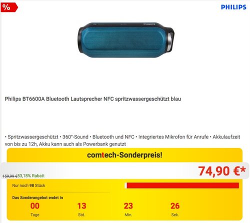 Philips BT6600A Bluetooth Lautsprecher - jetzt 24% billiger Philips BT6600A Bluetooth Lautsprecher - jetzt 24% billiger