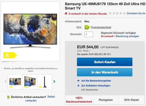 Samsung UE-49MU6179 123cm 49 Zoll Ultra HD 4K LED Fernseher - jetzt 7% billiger Samsung UE-49MU6179 123cm 49 Zoll Ultra HD 4K LED Fernseher - jetzt 7% billiger