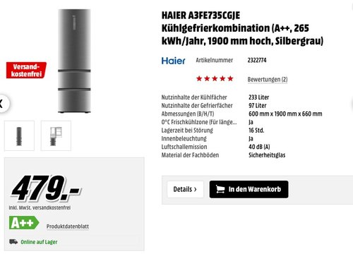 HAIER A3FE735CGJE Kühlgefrierkombination - jetzt 13% billiger HAIER A3FE735CGJE Kühlgefrierkombination - jetzt 13% billiger