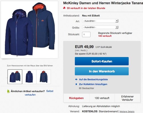 McKinley Tanana  Damen und Herren Winterjacke - jetzt 29% billiger