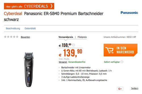 Panasonic ER-SB40 Premium Bartschneider - jetzt 12% billiger Panasonic ER-SB40 Premium Bartschneider - jetzt 12% billiger