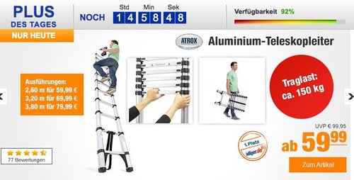 Atrox Aluminium-Teleskopleiter - jetzt 20% billiger Atrox Aluminium-Teleskopleiter - jetzt 20% billiger