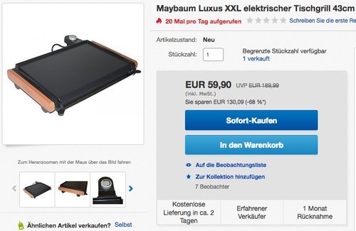 Maybaum GR 710 Luxus XXL elektrischer Tischgrill  - jetzt 29% billiger