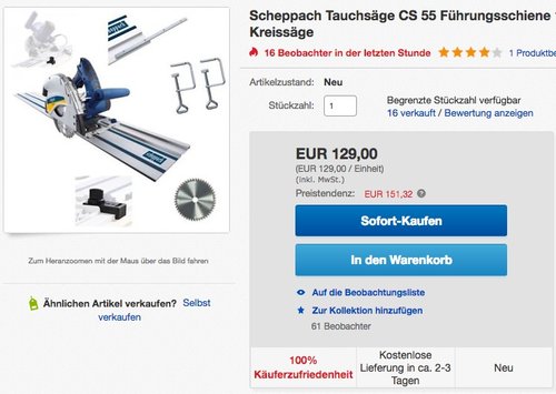 Scheppach CS 55  Tauchsäge - jetzt 13% billiger Scheppach CS 55  Tauchsäge - jetzt 13% billiger