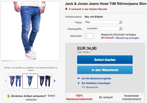 JACK & JONES Tim Originals  Herren Jeans - jetzt 29% billiger