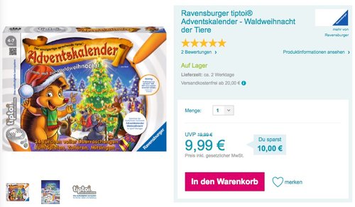 Ravensburger tiptoi 00758 - Adventskalender - Waldweihnacht der Tiere - jetzt 17% billiger Ravensburger tiptoi 00758 - Adventskalender - Waldweihnacht der Tiere - jetzt 17% billiger