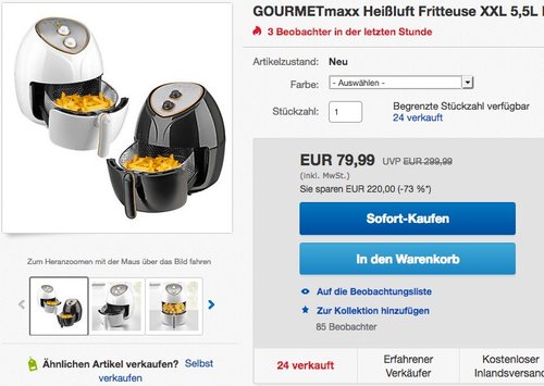 GOURMETmaxx Heißluft Fritteuse XXL 5,5L - jetzt 20% billiger