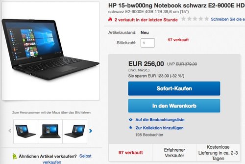 HP 15-bw000ng Notebook - jetzt 22% billiger HP 15-bw000ng Notebook - jetzt 22% billiger