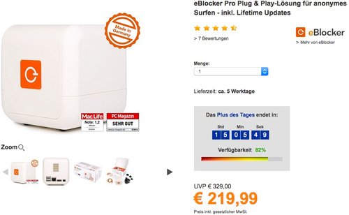 eBlocker Sicherheitsgerät für anonymes Surfen (Lebenslange Updates) - jetzt 23% billiger