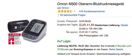 Omron M500 Oberarm-Blutdruckmessgerät - jetzt 20% billiger Omron M500 Oberarm-Blutdruckmessgerät - jetzt 20% billiger