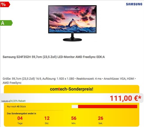 Samsung S24F352 23.5Zoll Full HD Monitor - jetzt 20% billiger Samsung S24F352 23.5Zoll Full HD Monitor - jetzt 20% billiger