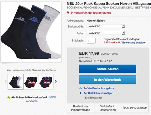 20er Pack Kappa Socken Herren Alltagssocken - jetzt 55% billiger