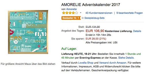 AMORELIE Adventskalender 2017 - jetzt 17% billiger