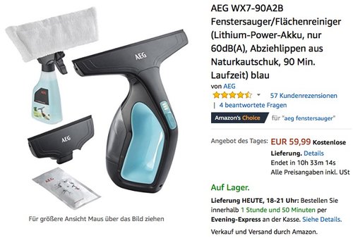 AEG WX7-90A2B Fenstersauger/Flächenreiniger  - jetzt 19% billiger AEG WX7-90A2B Fenstersauger/Flächenreiniger  - jetzt 19% billiger