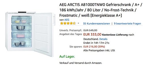 AEG ARCTIS A81000TNW0 Gefrierschrank - jetzt 7% billiger AEG ARCTIS A81000TNW0 Gefrierschrank - jetzt 7% billiger