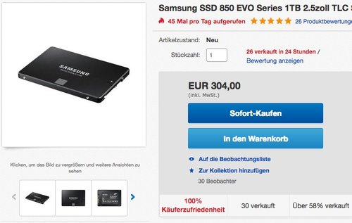 Samsung  850 EVO interne SSD 1TB Festplatte - jetzt 15% billiger Samsung  850 EVO interne SSD 1TB Festplatte - jetzt 15% billiger