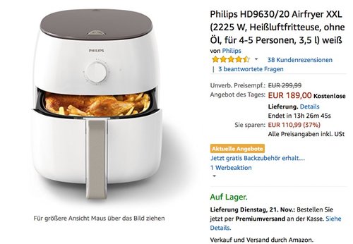 Philips HD9630/20 Airfryer XXL - jetzt 24% billiger Philips HD9630/20 Airfryer XXL - jetzt 24% billiger