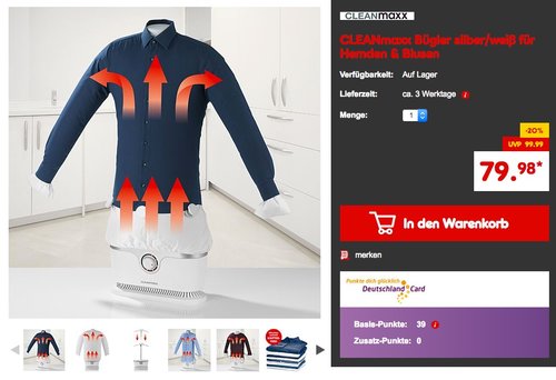 CLEANmaxx Hemden und Blusen Bügler 2in1 - jetzt 20% billiger CLEANmaxx Hemden und Blusen Bügler 2in1 - jetzt 20% billiger