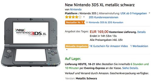 Nintendo New 3DS XL - jetzt 14% billiger Nintendo New 3DS XL - jetzt 14% billiger