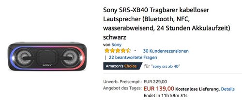 Sony SRS-XB40 Bluetooth Lautsprecher - jetzt 14% billiger