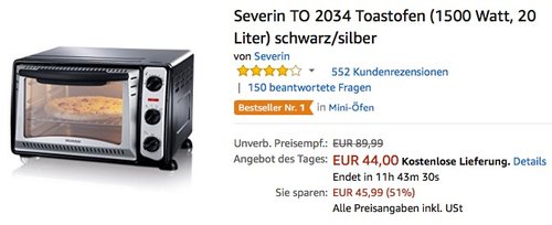 Severin TO 2034 Toastofen - jetzt 16% billiger