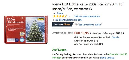 Idena LED Lichterkette 200er warm-weiß - jetzt 23% billiger Idena LED Lichterkette 200er warm-weiß - jetzt 23% billiger