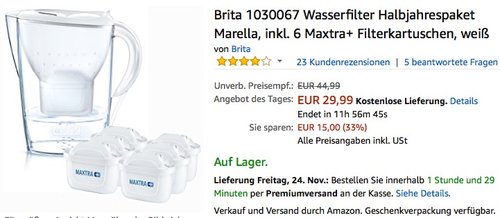 Brita Wasserfilter Marella, inkl. 6 Maxtra+ Filterkartuschen - jetzt 33% billiger