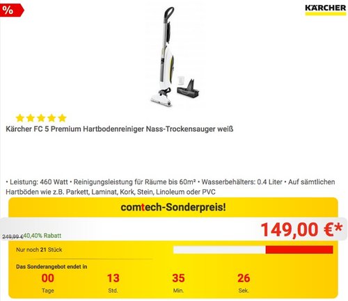 Kärcher FC 5 Premium Hartbodenreiniger Nass-Trockensauger - jetzt 21% billiger Kärcher FC 5 Premium Hartbodenreiniger Nass-Trockensauger - jetzt 21% billiger