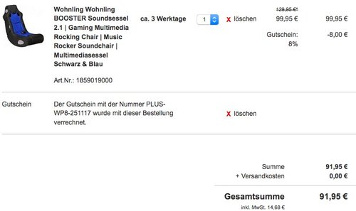 WOHNLING Soundchair BOOSTER 2.1 - jetzt 29% billiger WOHNLING Soundchair BOOSTER 2.1 - jetzt 29% billiger