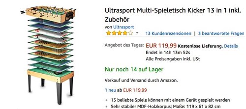 Ultrasport Multi-Spieletisch - jetzt 29% billiger
