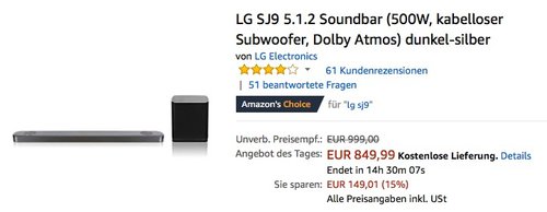 LG SJ9 5.1.2 Soundbar  - jetzt 14% billiger