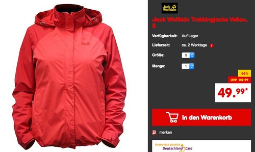 Jack Wolfskin Damen Trekkingjacke "Vellau" rot - jetzt 21% billiger Jack Wolfskin Damen Trekkingjacke "Vellau" rot - jetzt 21% billiger