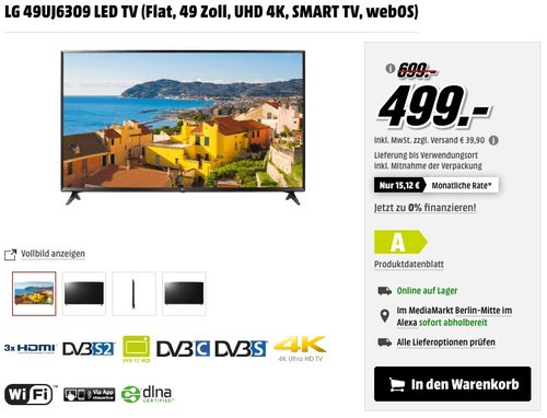 LG 49UJ6309 123 cm (49 Zoll) Fernseher - jetzt 29% billiger LG 49UJ6309 123 cm (49 Zoll) Fernseher - jetzt 29% billiger