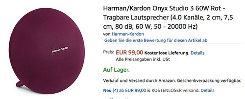 HARMAN KARDON Onyx Studio 3 Bluetooth Lautsprecher - jetzt 34% billiger