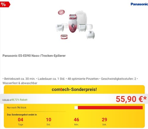 Panasonic ES-ED90 Nass-/Trocken-Epilierer - jetzt 24% billiger