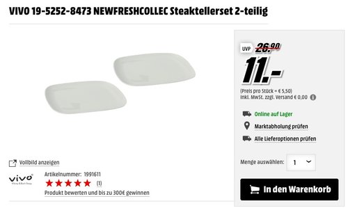 VIVO NEWFRESHCOLLEC Steaktellerset 2-teilig - jetzt 42% billiger VIVO NEWFRESHCOLLEC Steaktellerset 2-teilig - jetzt 42% billiger