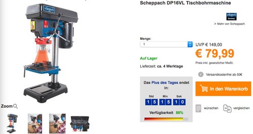 Scheppach DP16VL Tischbohrmaschine - jetzt 16% billiger Scheppach DP16VL Tischbohrmaschine - jetzt 16% billiger