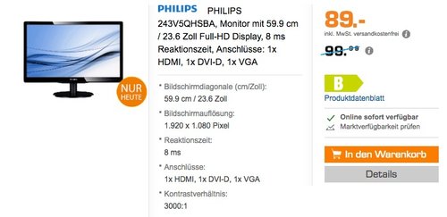 PHILIPS 243V5QHSBA 59,9cm Monitor - jetzt 11% billiger PHILIPS 243V5QHSBA 59,9cm Monitor - jetzt 11% billiger