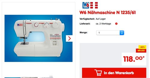 W6 Nähmaschine N 1235/61 - jetzt 9% billiger W6 Nähmaschine N 1235/61 - jetzt 9% billiger