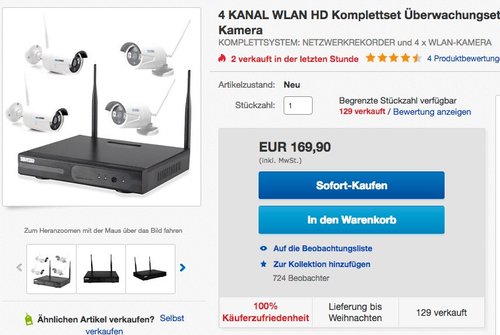 InkoVideo Komplettset WLAN Set / 4 Kanal Netzwerkrekorder mit 4 x HD kamera - jetzt 13% billiger InkoVideo Komplettset WLAN Set / 4 Kanal Netzwerkrekorder mit 4 x HD kamera - jetzt 13% billiger