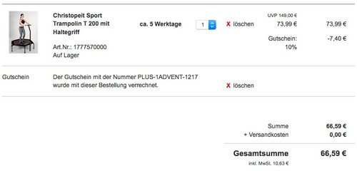 Christopeit Sport Trampolin T 200 mit Haltegriff - jetzt 15% billiger