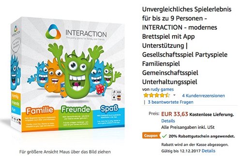 Unvergleichliches Spielerlebnis für bis zu 9 Personen - INTERACTION - modernes Brettspiel mit App Unterstützung - jetzt 20% billiger