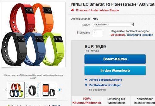 NINETEC Smartfit F2 Fitnesstracker - jetzt 50% billiger NINETEC Smartfit F2 Fitnesstracker - jetzt 50% billiger