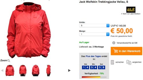 Jack Wolfskin Trekkingjacke Outdoorjacke Vellau Rot - jetzt 28% billiger