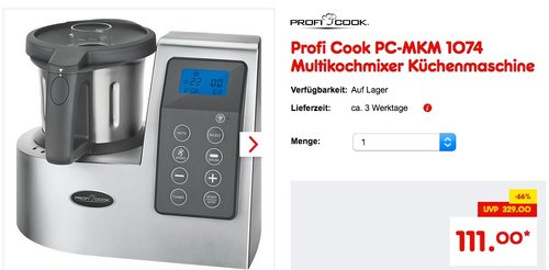 Profi Cook PC-MKM 1074 Multikochmixer Küchenmaschine - jetzt 21% billiger Profi Cook PC-MKM 1074 Multikochmixer Küchenmaschine - jetzt 21% billiger