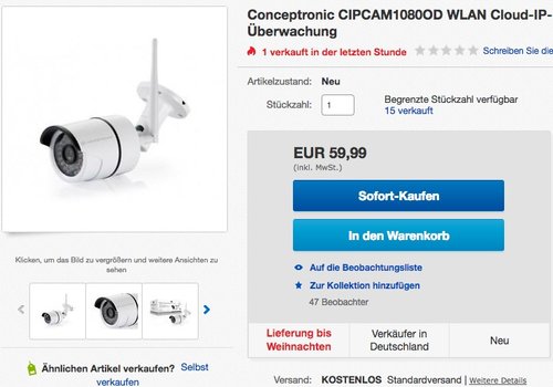 Conceptronic CIPCAM1080OD WLAN Cloud-IP-Kamera - jetzt 26% billiger Conceptronic CIPCAM1080OD WLAN Cloud-IP-Kamera - jetzt 26% billiger