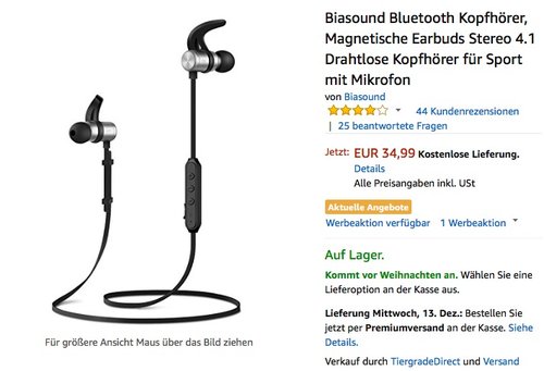 Biasound Bluetooth Kopfhörer, Magnetische Earbuds - jetzt 57% billiger Biasound Bluetooth Kopfhörer, Magnetische Earbuds - jetzt 57% billiger